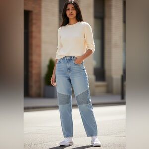 ZARA Size 4-26” Waist‎ Barrel Leg High Rise Mom Moto Ankle Jeans Pleated Detail